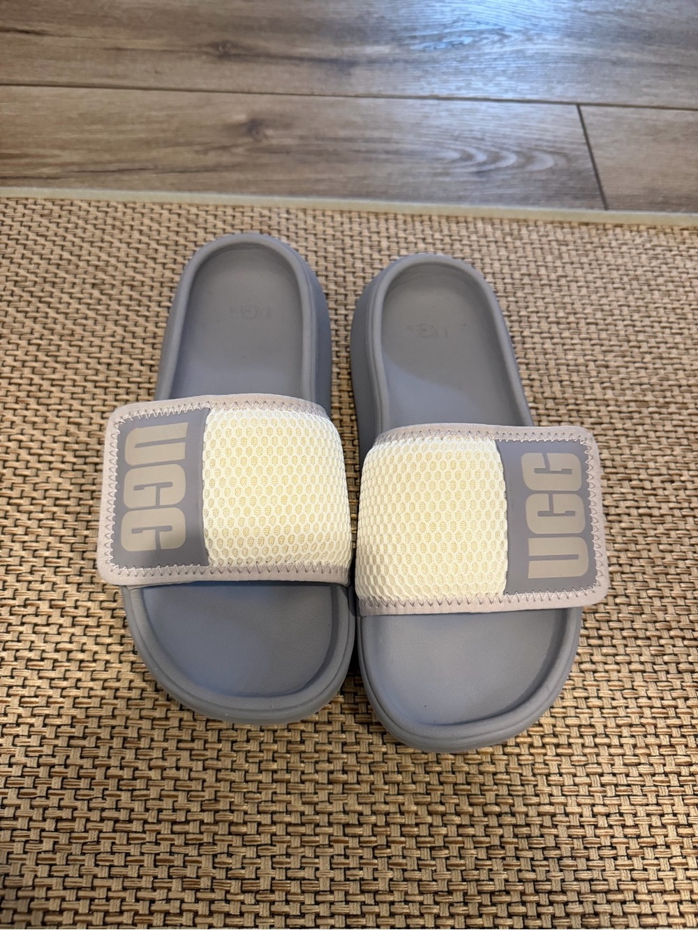 UGG Lavender Gray and Cream Slide Sandals